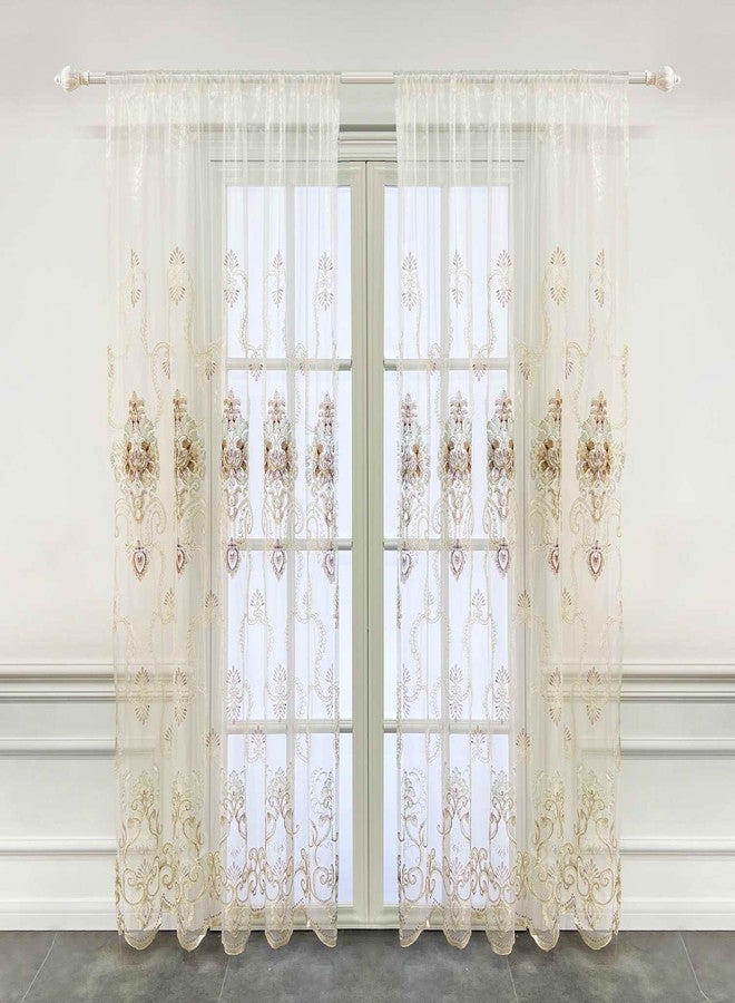 WPKIRA Exquisite European Embroidered Floral Sheer Curtains Rod Pocket Transparent Voile Window Treatment Drapes for Living Room/Hall/Villa Room Decoration Tulle Curtain 1 Panel W40 x L84 inch - Image 2